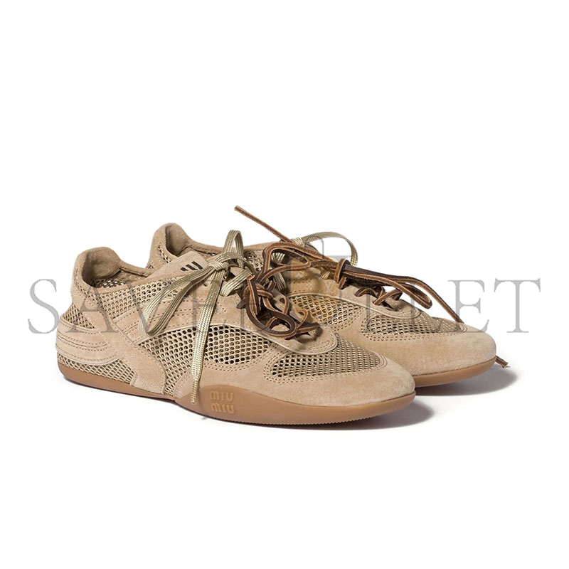 MIU MIU GYMNASIUM MESH AND SUEDE SNEAKERS 5E589E